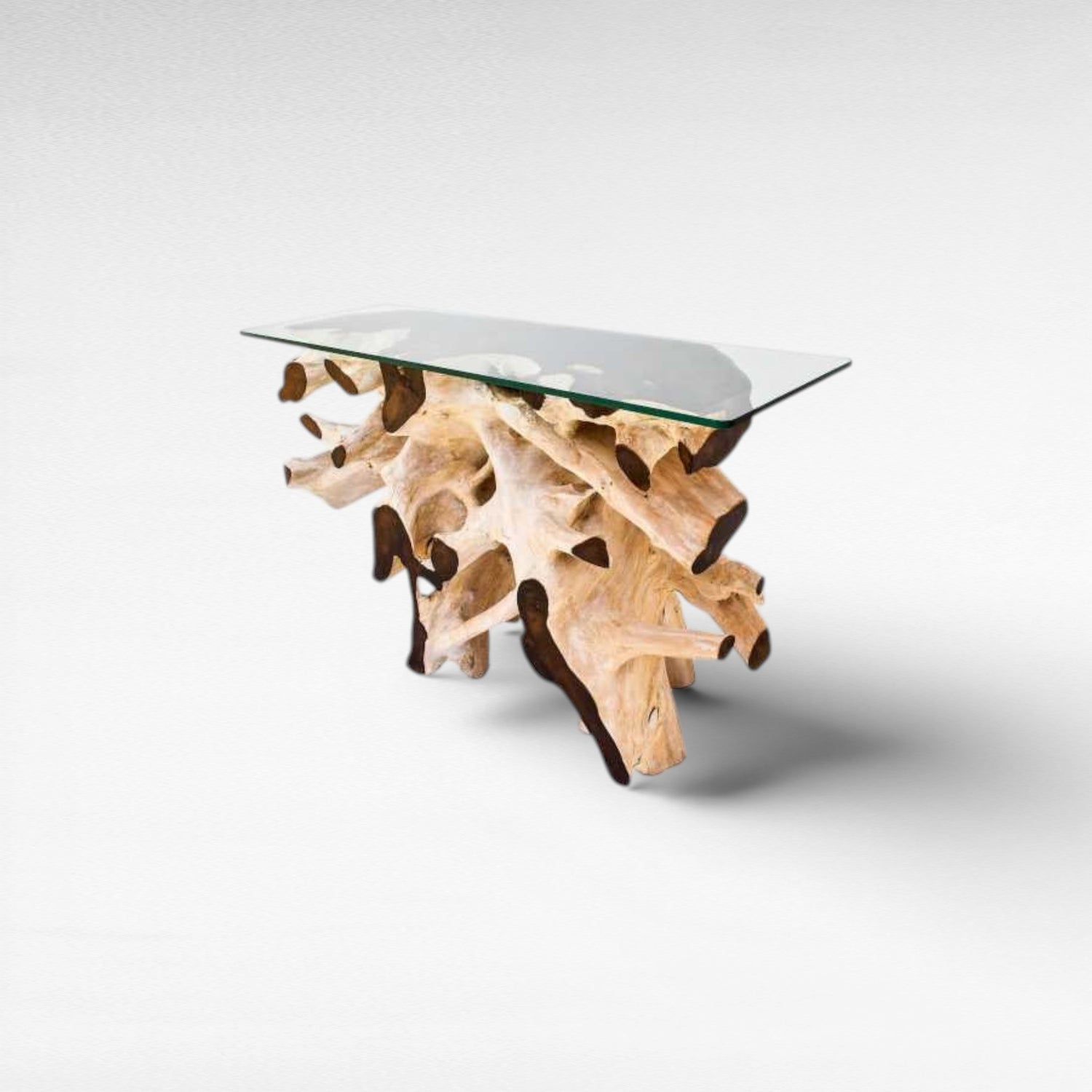 TEAK WOOD ROOT & GLASS BLEACHED & NATURAL W130 |D45 |H80 CM