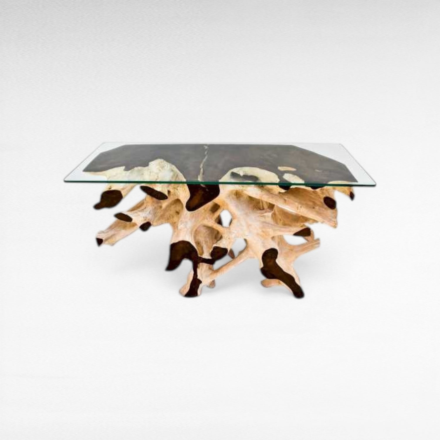 TEAK WOOD ROOT & GLASS BLEACHED & NATURAL W130 |D45 |H80 CM