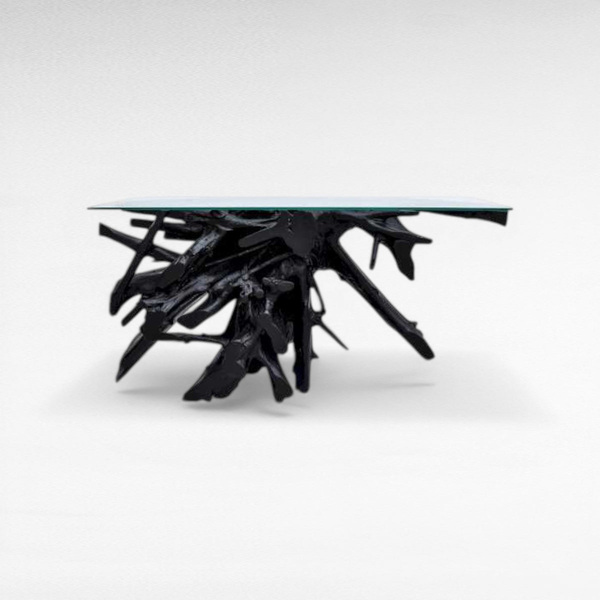 TEAK WOOD & GLASS CHARRED BLACK W155 |D50 |H80 CM
