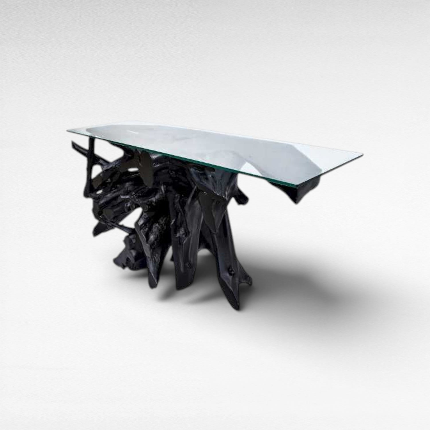 TEAK WOOD & GLASS CHARRED BLACK W155 |D50 |H80 CM