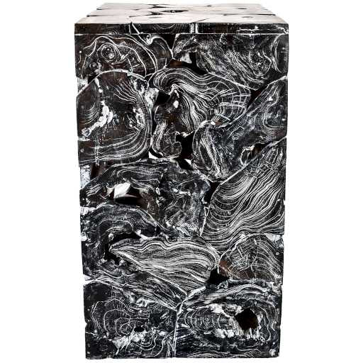 TEAK WOOD SIDE TABLE BLACK & WHITE W40 |D40 |H75 CM