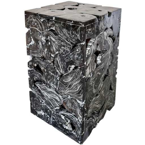 TEAK WOOD SIDE TABLE BLACK & WHITE W40 |D40 |H75 CM