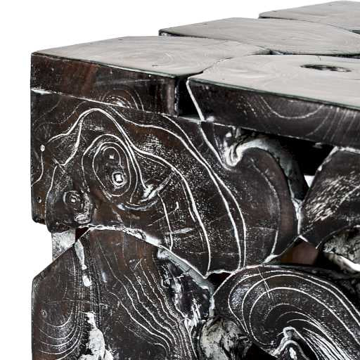 TEAK WOOD SIDE TABLE BLACK & WHITE W40 |D40 |H75 CM