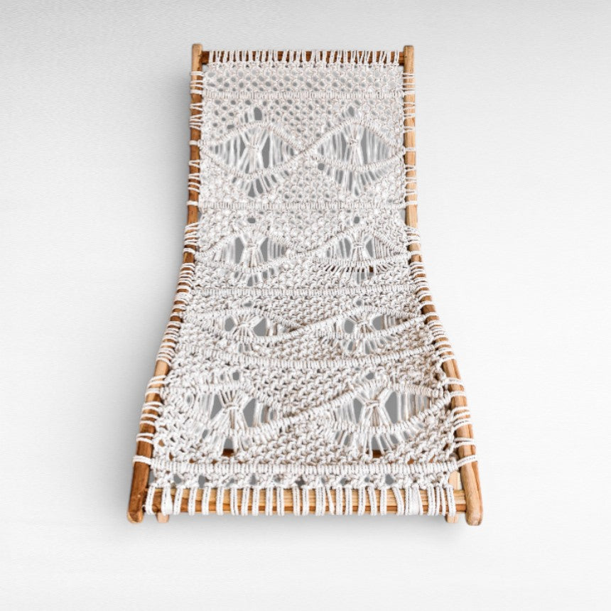 Teak Wood Lounger with Cotton Macrame: Unique Craft