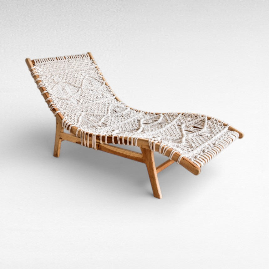Teak Wood Lounger with Cotton Macrame: Unique Craft