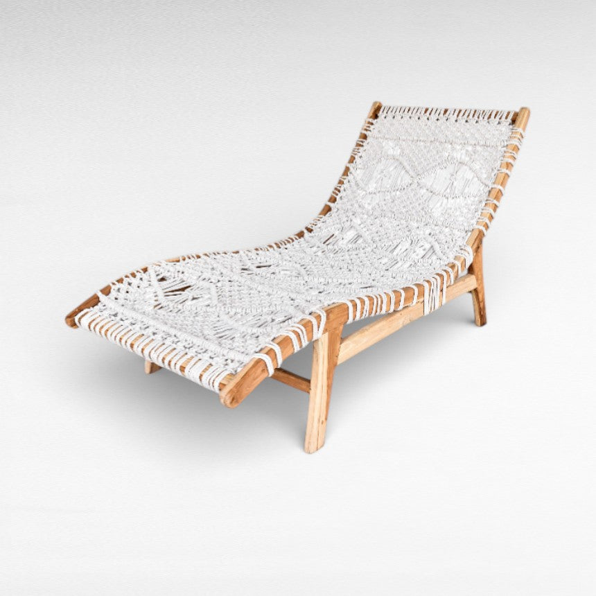 Teak Wood Lounger with Cotton Macrame: Unique Craft