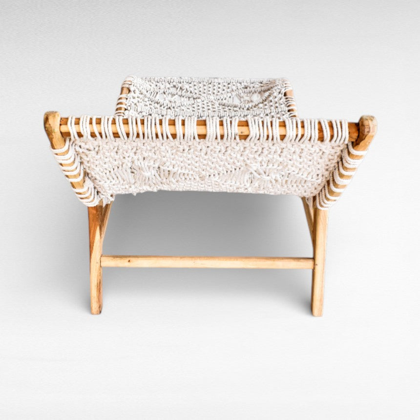 Teak Wood Lounger with Cotton Macrame: Unique Craft