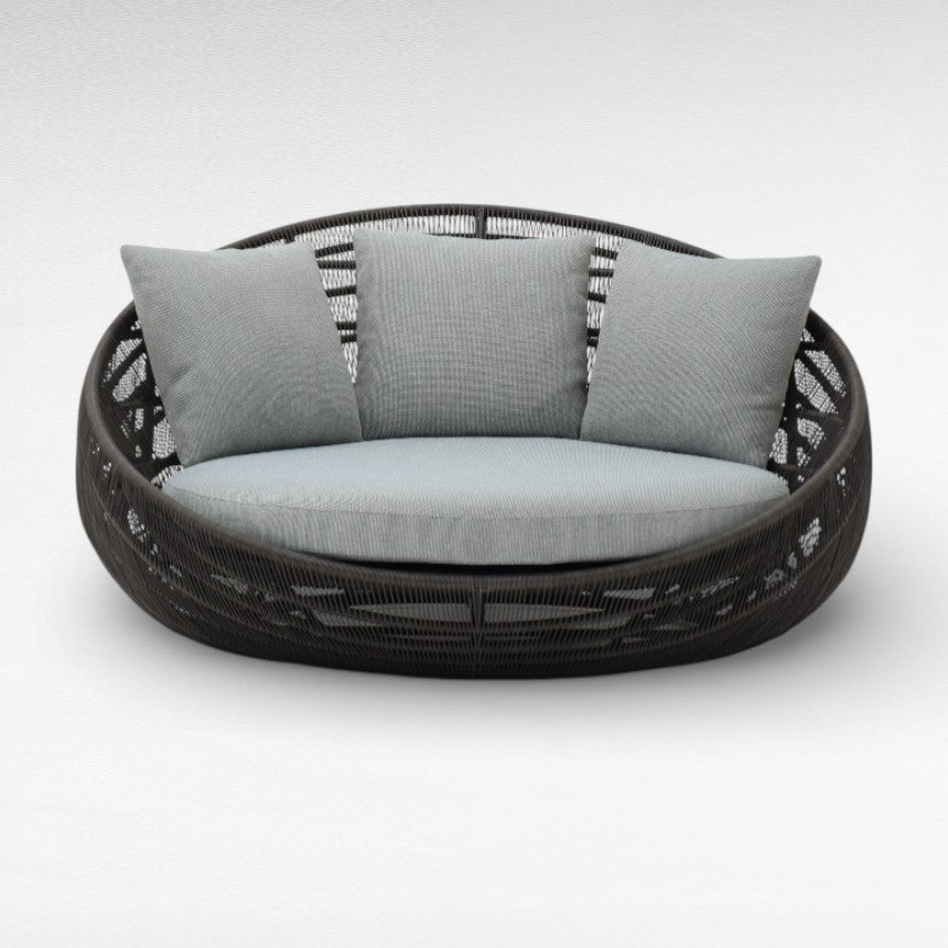 COTTON ROPE AND IRON FRAME ROUND BLACK DAYBED Φ160 |H70 cm