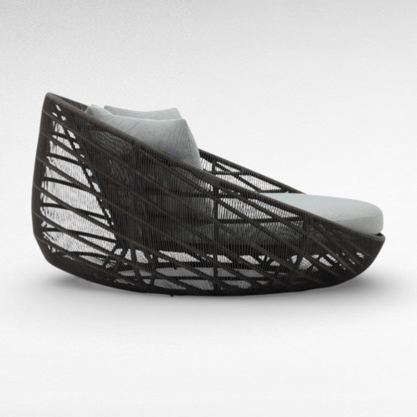 COTTON ROPE AND IRON FRAME ROUND BLACK DAYBED Φ160 |H70 cm