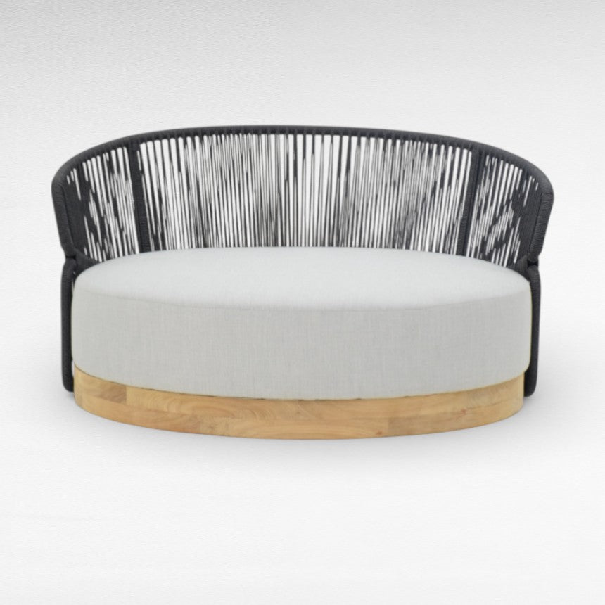 COTTON ROPE AND TEAK WOOD ROUND BLACK & GREY DAYBED W120 |D120 |H70 cm