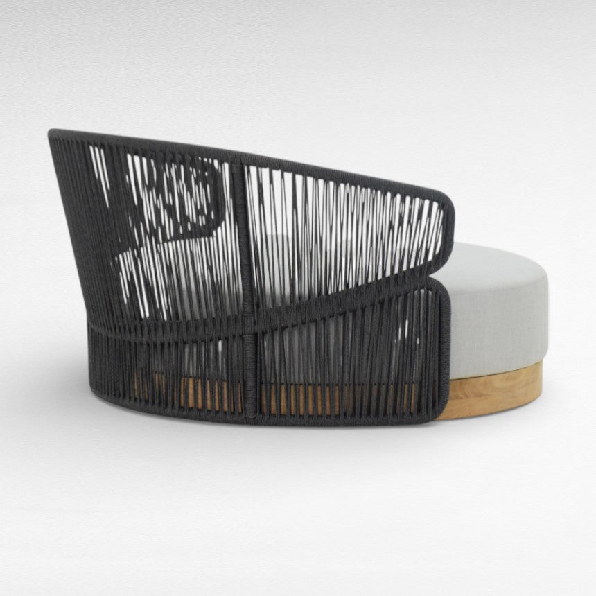 COTTON ROPE AND TEAK WOOD ROUND BLACK & GREY DAYBED W120 |D120 |H70 cm