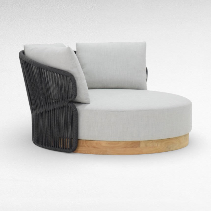 COTTON ROPE AND TEAK WOOD ROUND BLACK & GREY DAYBED W120 |D120 |H70 cm