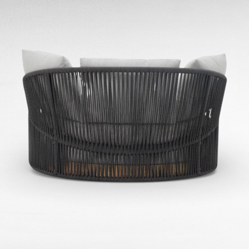 COTTON ROPE AND TEAK WOOD ROUND BLACK & GREY DAYBED W120 |D120 |H70 cm
