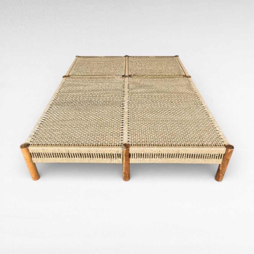 TEAK WOOD AND SYNTHETIC RATTAN DOUBLE SIZE L200 |W140 |H35 cm