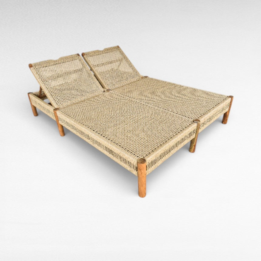 TEAK WOOD AND SYNTHETIC RATTAN DOUBLE SIZE L200 |W140 |H35 cm