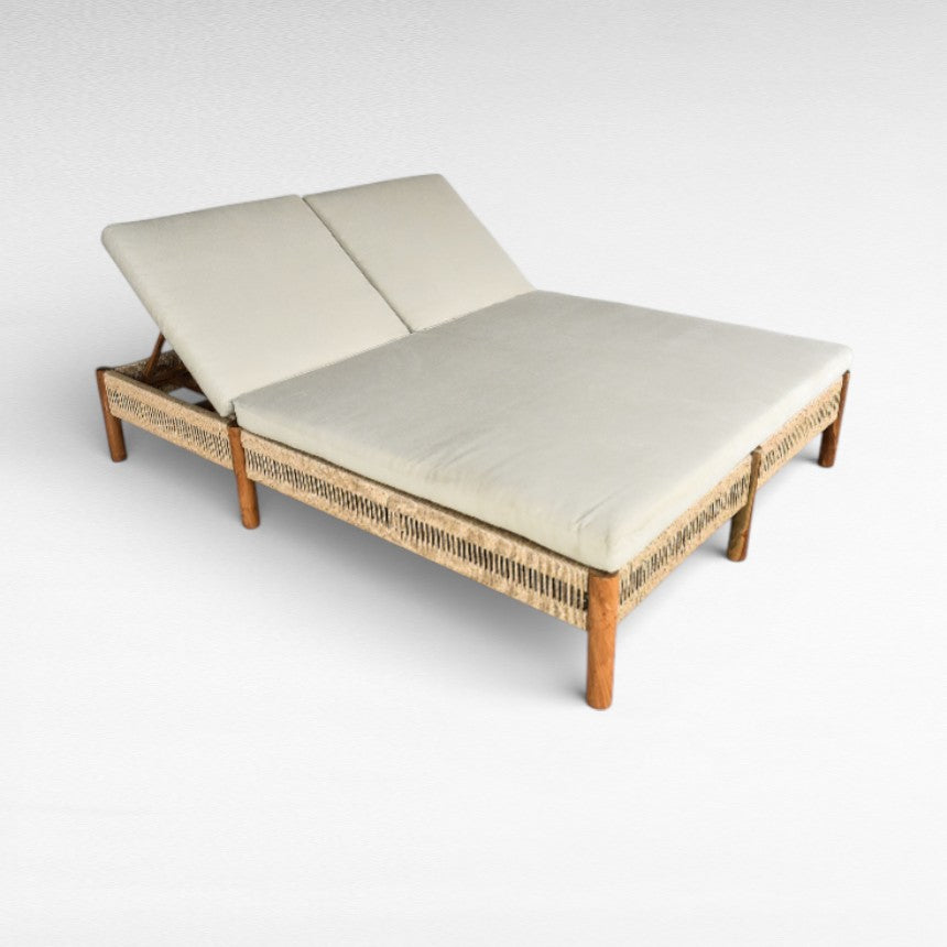TEAK WOOD AND SYNTHETIC RATTAN DOUBLE SIZE L200 |W140 |H35 cm
