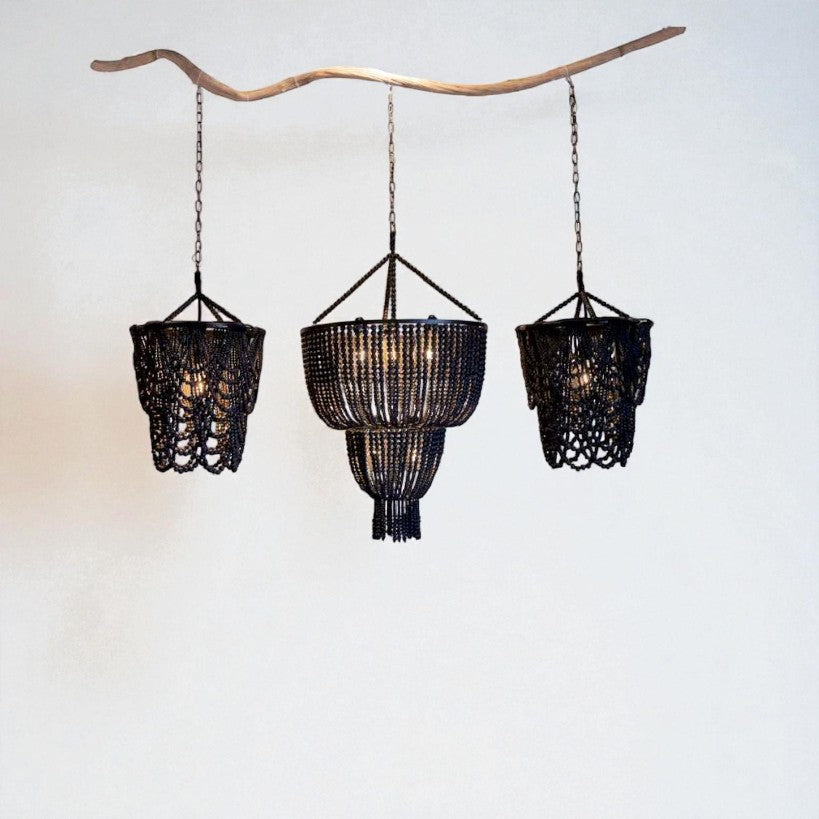 Pendant Light Wooden Beads Black