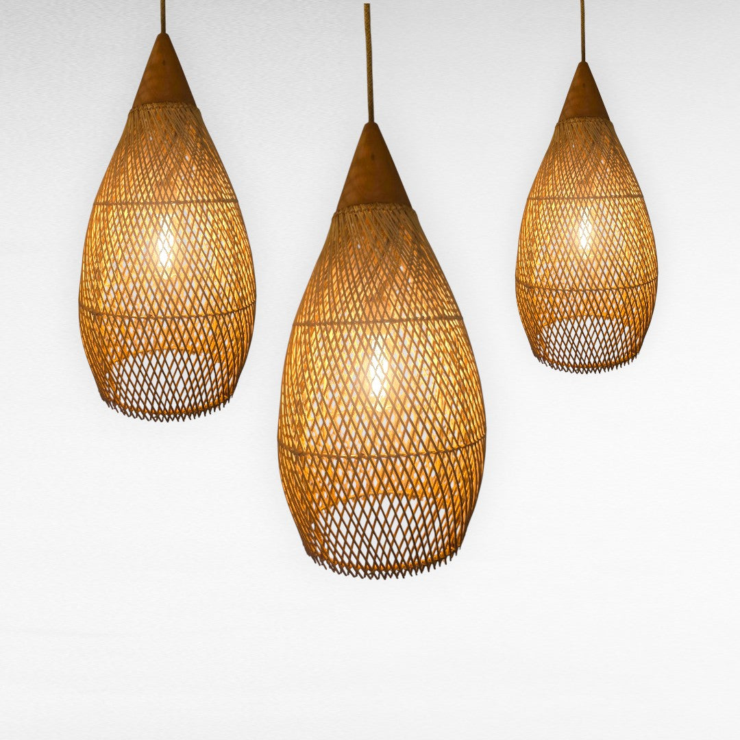 NATURAL RATTAN AND TEAK WOOD DROP SHAPE Φ30 |H55 cm