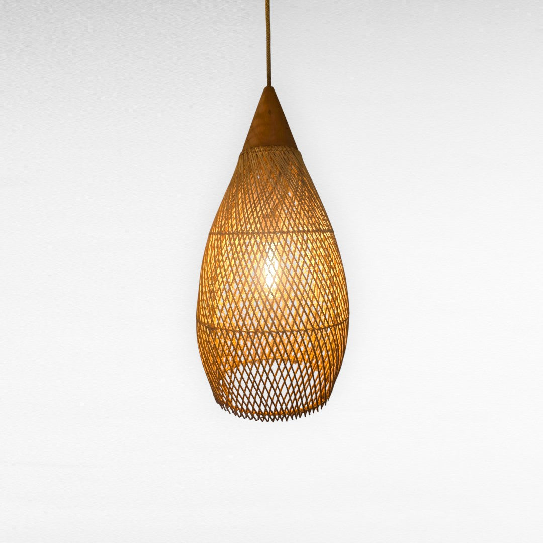 NATURAL RATTAN AND TEAK WOOD DROP SHAPE Φ30 |H60 cm