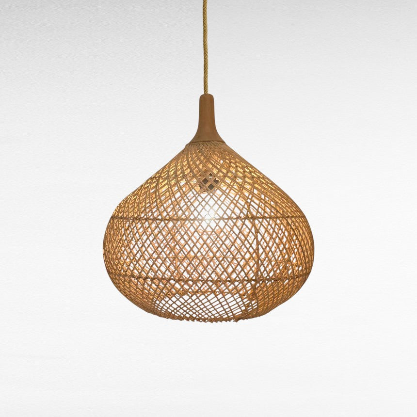 NATURAL RATTAN AND TEAK WOOD DROP SHAPE Φ50 |H50 cm