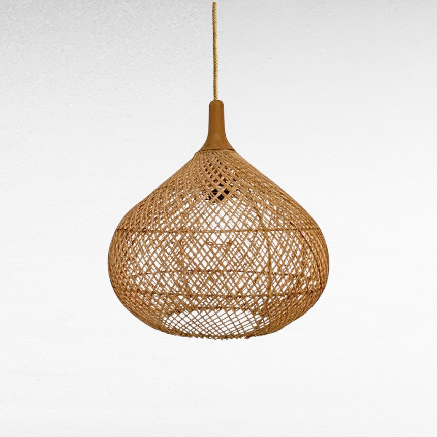 NATURAL RATTAN AND TEAK WOOD DROP SHAPE Φ50 |H50 cm