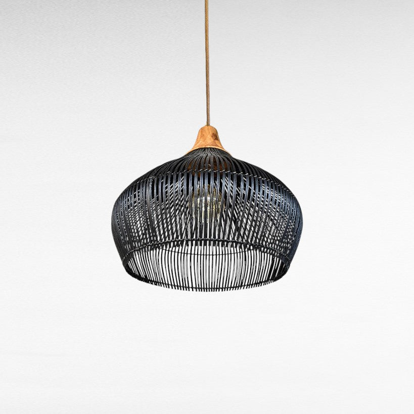 NATURAL RATTAN IN BLACK COLOR WITH TEAK WOOD TOP Φ60 |H70 cm