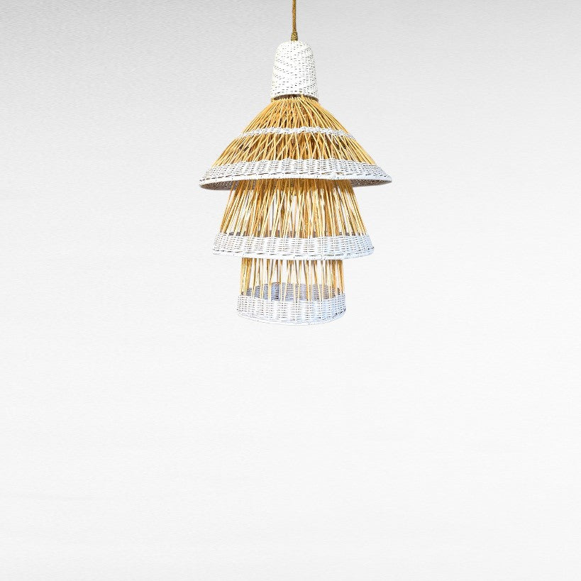 NATURAL RATTAN CONE LAYERED SHAPE WITH WHITE WICKER DETAIL Φ50 |H70 cm