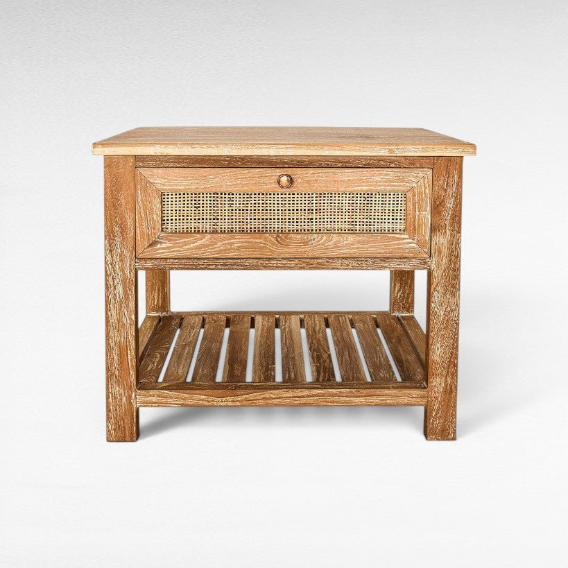 BEDROOM SIDE TABLE WITH VIENNESE RATTAN 60x40x50cm - Chora Mykonos