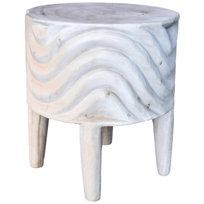 BLEACHED MANGO STOOL WITH CARVING - Chora Mykonos