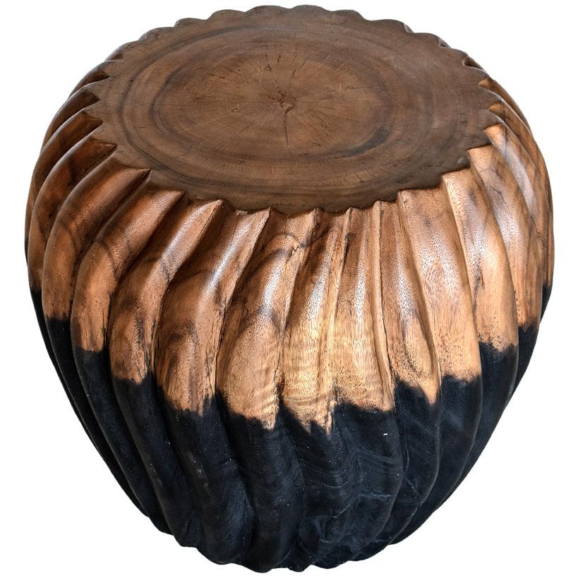 CARVED STOOL SUAR WOOD - Chora Mykonos