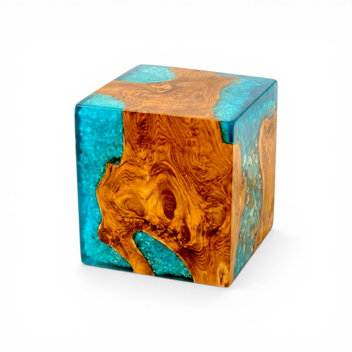 TAMARIND WOOD NATURAL & TURQUOISE RESIN SIDE TABLE W40 |D40 |H45 CM