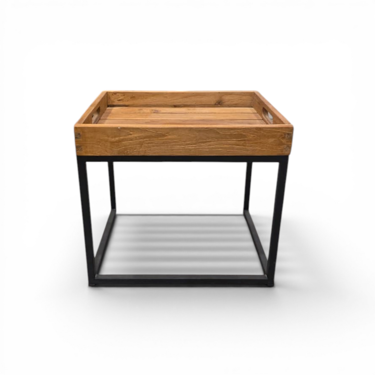 TEAK WOOD SIDE TABLE WITH TRAY W40 |D35 |H35 CM