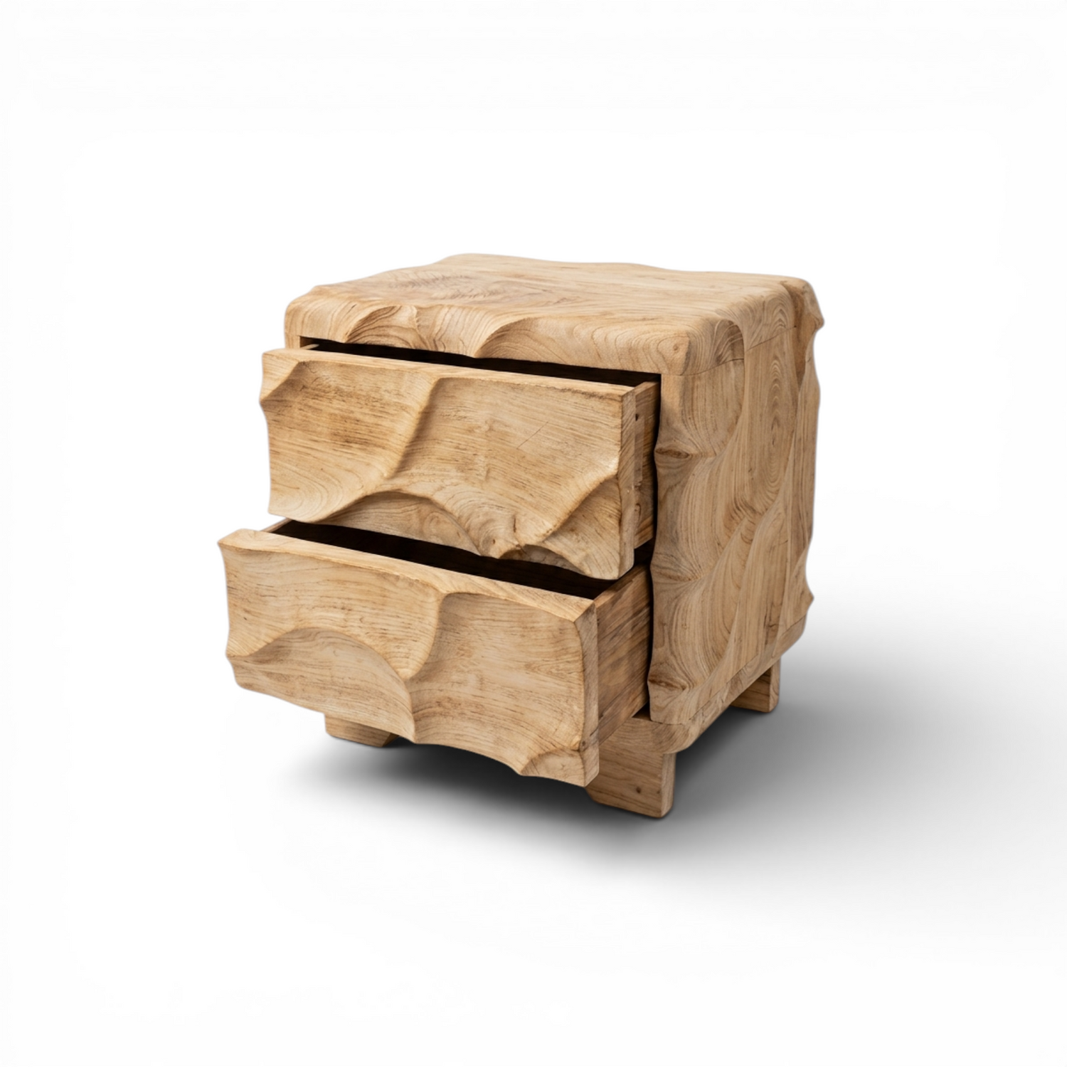 TEAK WOOD CARVED BLEACHED SIDE TABLE W50 |D40 |H60 CM