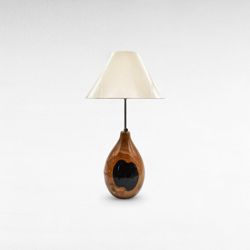 TABLE LAMP TEAK WOOD & RESIN BLACK
