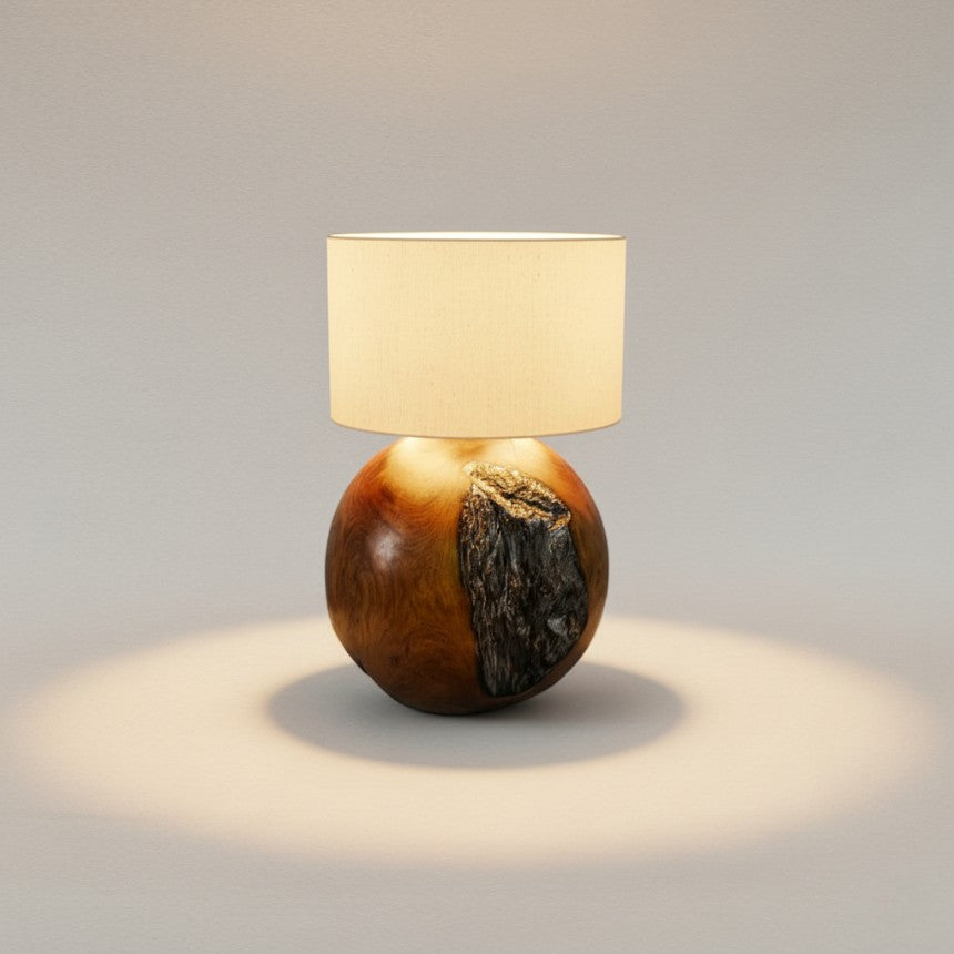 TEAK NATURAL ROUND SHAPED TABLE LAMP 35 CM