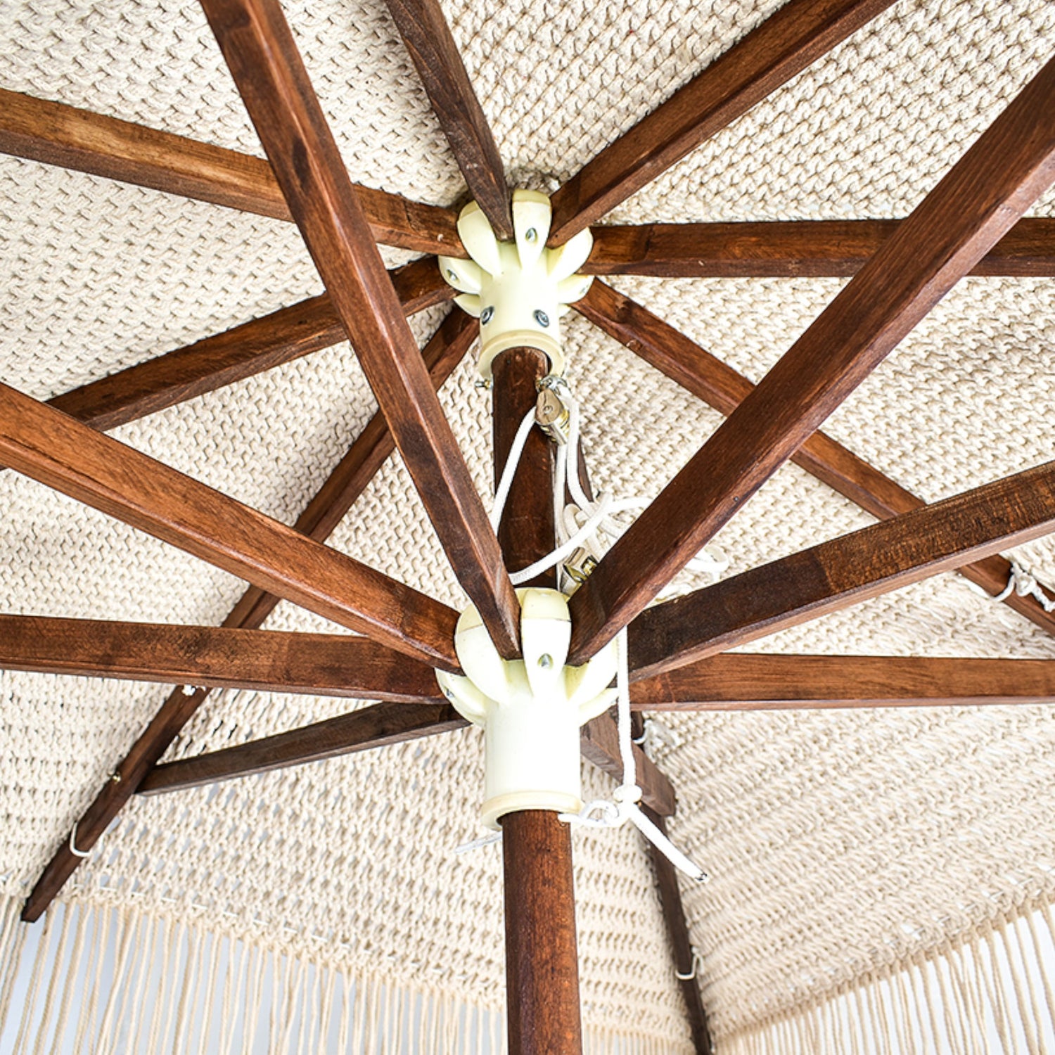 SQUARE UMBRELLA ROPE & WOOD NATURAL & OFF WHITE D270 |H240 cm