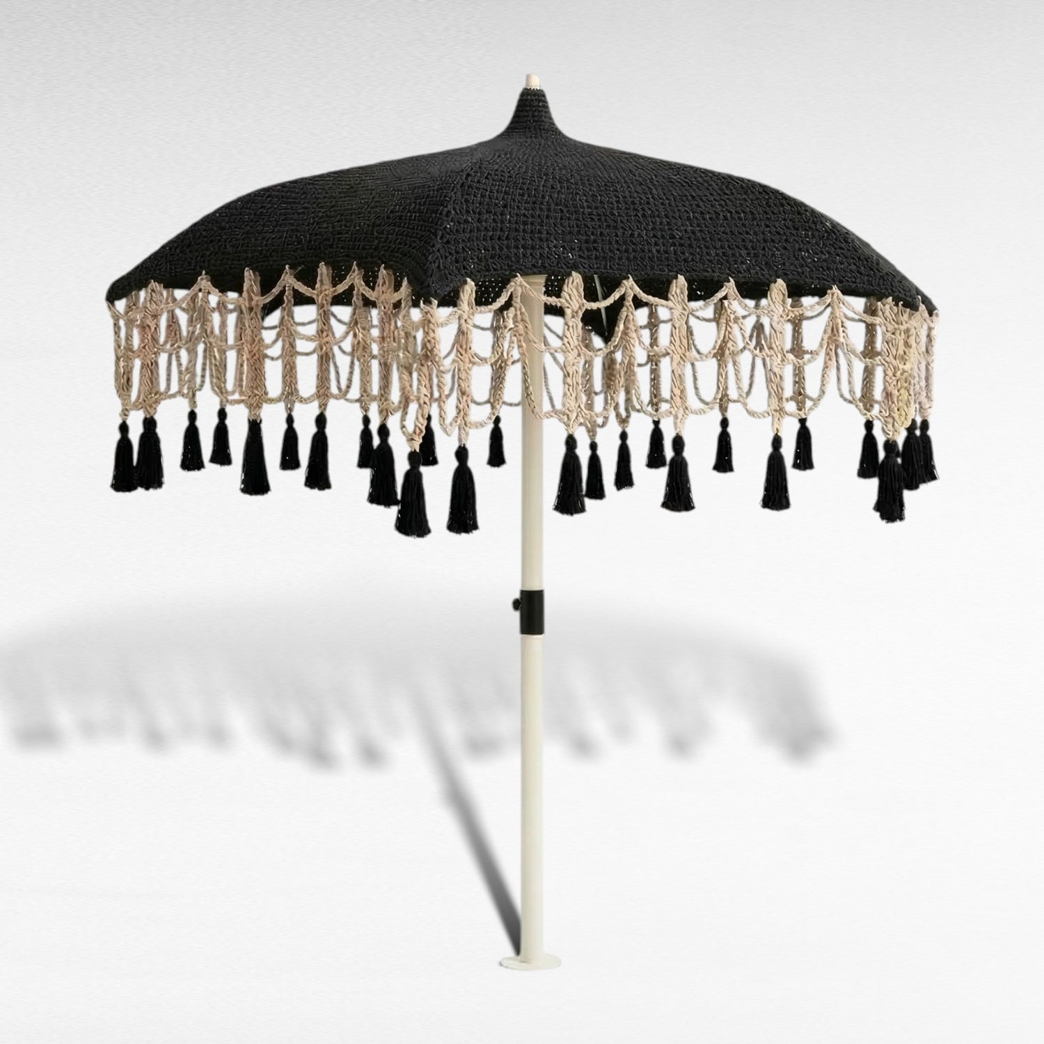 Byzantine Style Umbrella – Natural Finish with Black Fringes D400 |H260 cm