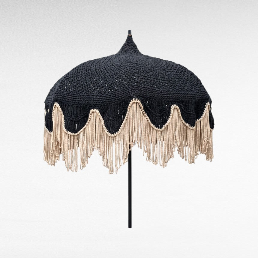 Black and natural crochet rope umbrella with loop Φ200 |H265