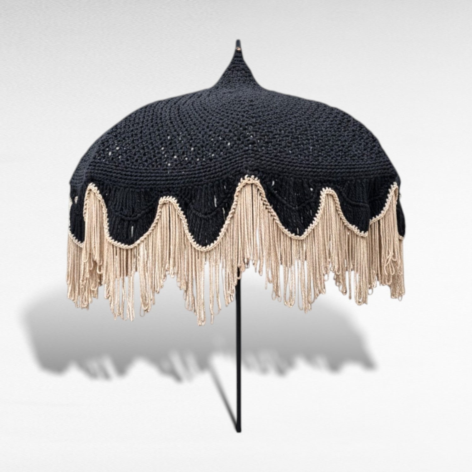 Black and natural crochet rope umbrella with loop Φ200 |H265 cm
