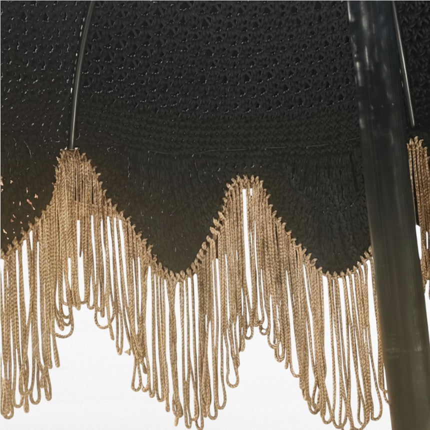 Black and natural crochet rope umbrella with loop Φ200 |H265 cm