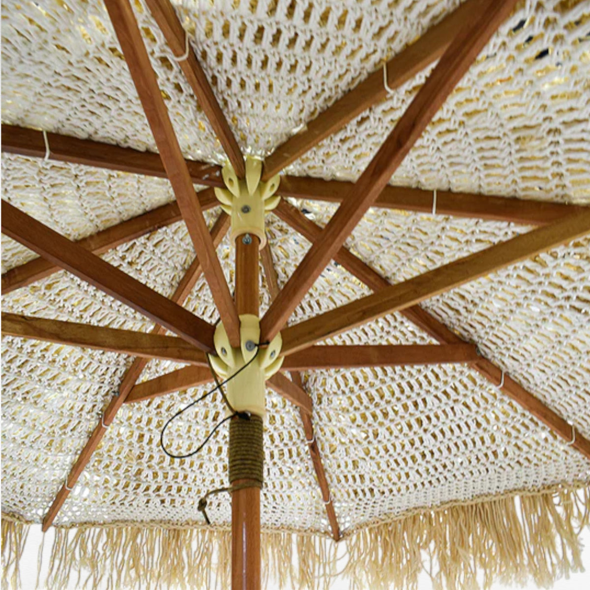 EXTRAVAGANT ROPE MACRAME UMBRELLA WITH OAK WOOD FRAME Φ265 |H260 CM
