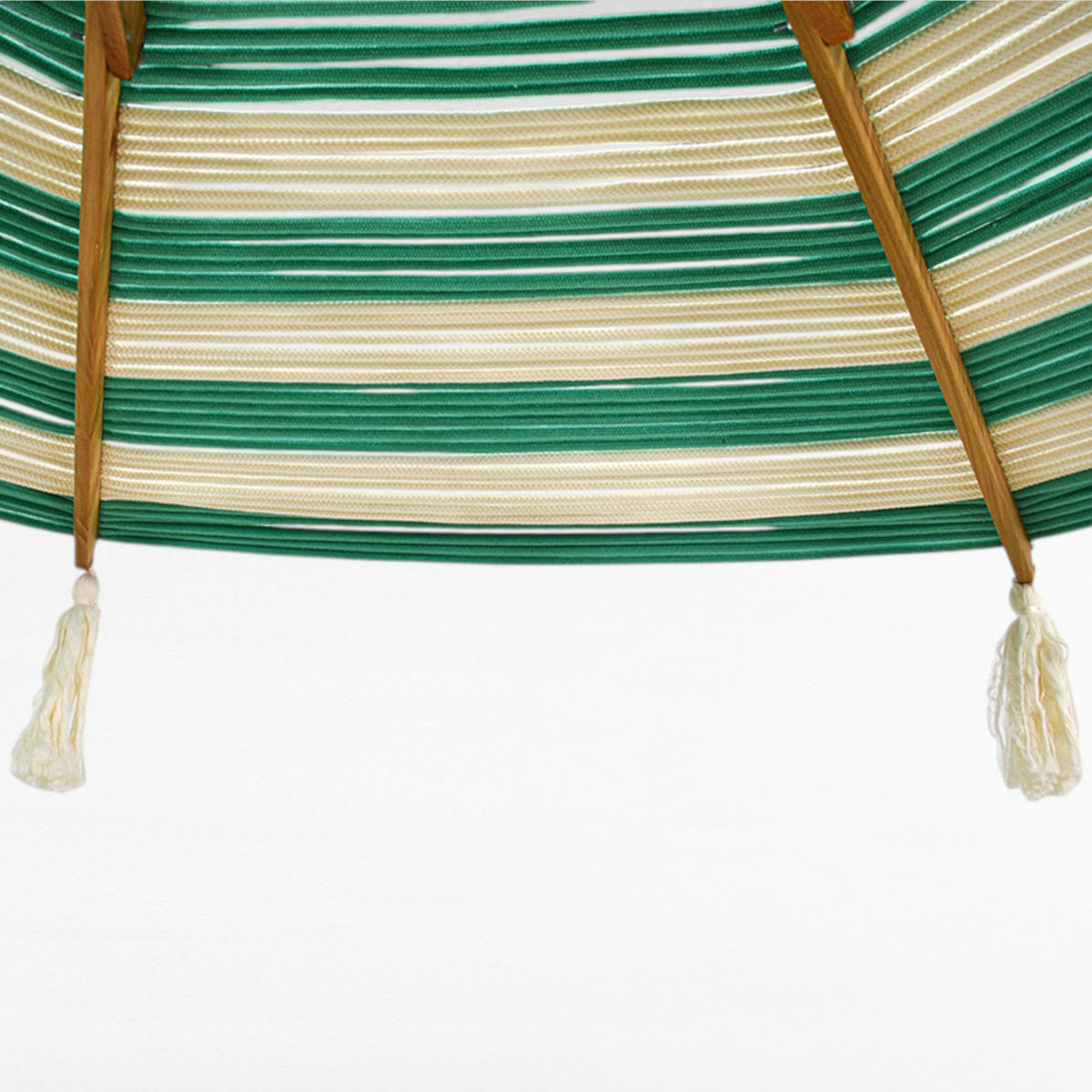 BYBLOS WITH A TWIST ROPE MACRAME UMBRELLA Off-White & Turquoise Striped Top with Fringe WITH OAK WOOD FRAME Φ260 |H240 CM