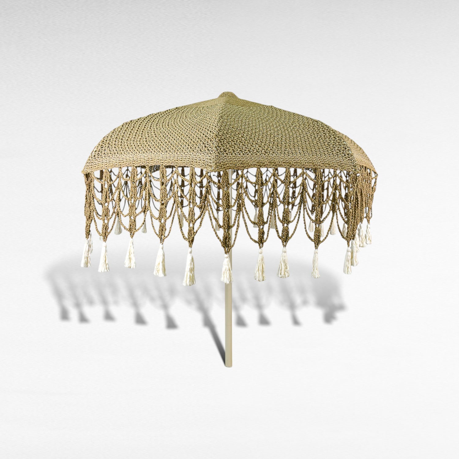 COTTON ROPE MACRAME UMBRELLA WITH OAK WOOD FRAME Φ300 |H260 CM