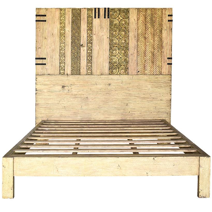 HEAD BOARD & BED OLIVE COLOR & TEAK WOOD 205x205/185x185 - Chora Mykonos