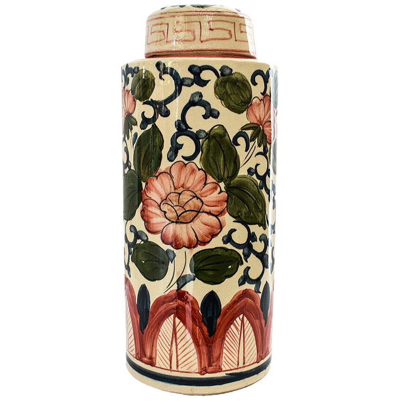 HANDPAINTED VASE WITH LID - Chora Mykonos