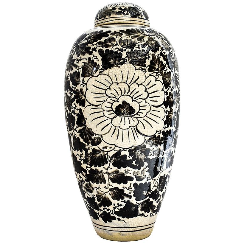 VASE WITH BLACK FLOWERS HANDCRAFTED 25x25x55cm - Chora Mykonos