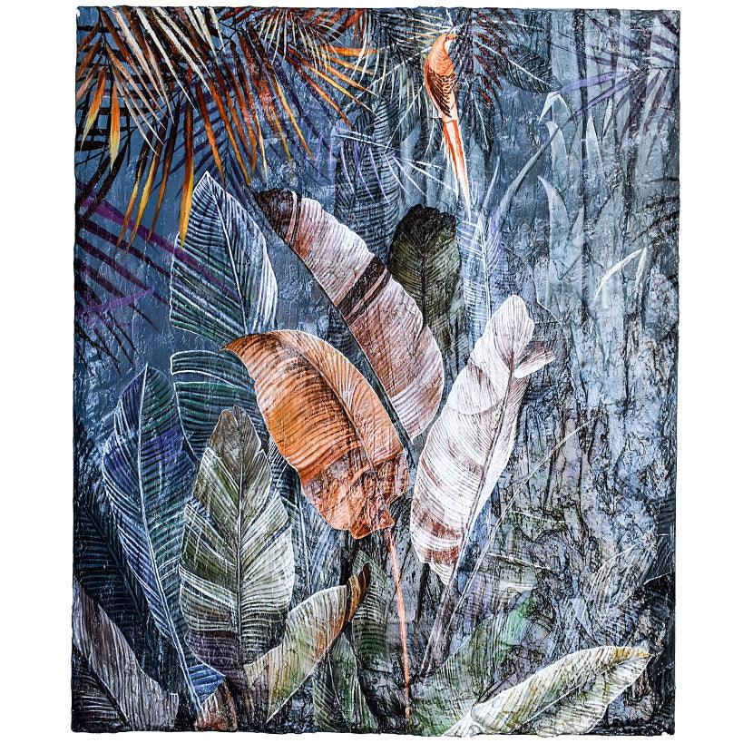 HANDMADE ACRILIC PAINTING WITH FEATHERS MULTICOLOR - Chora Mykonos
