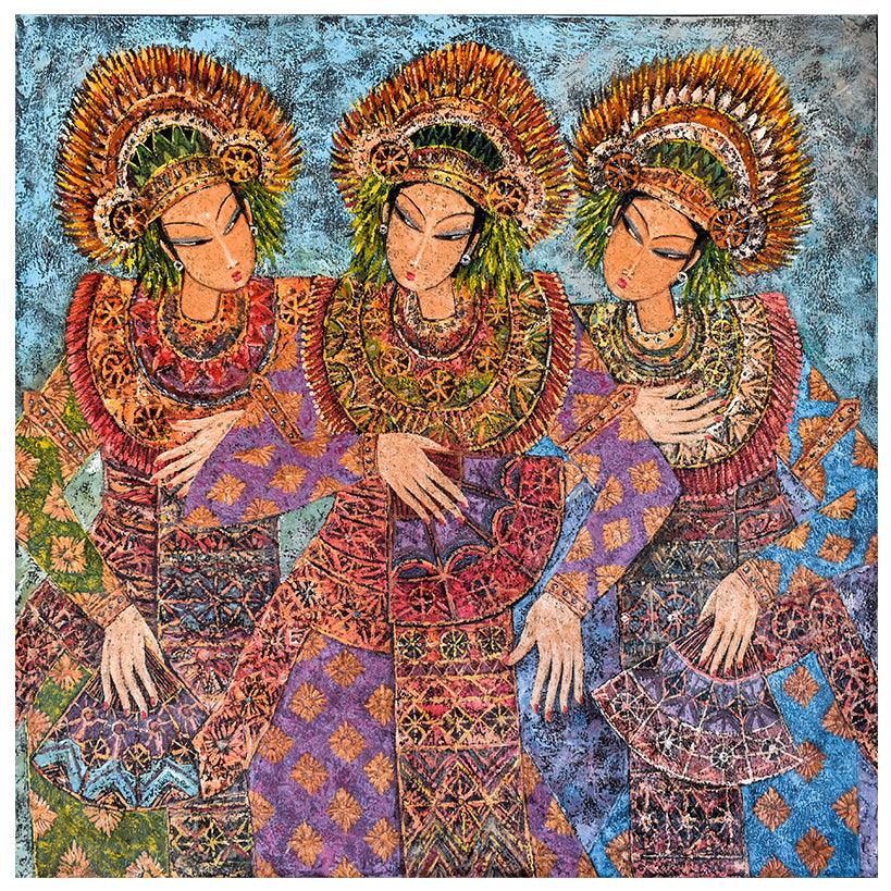 HANDMADE OIL PAINTING WITH WOMEN IN TRADITIONAL CEREMONY 150x150cm - Chora Mykonos