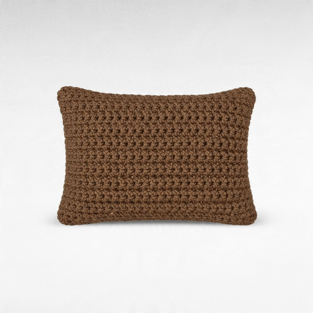 Chora Barefoot Luxury Living rectangular brown cotton rope throw pillow with a textured crochet-style knit pattern