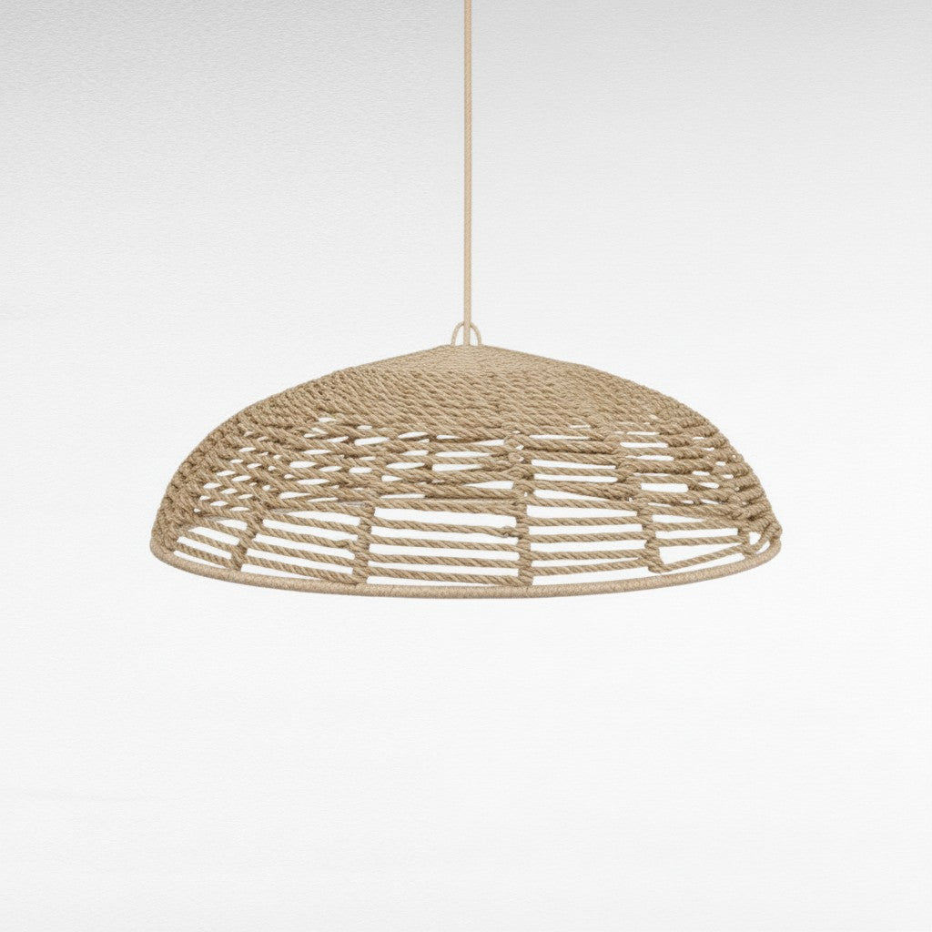 Chora Barefoot Luxury Living handmade natural rope pendant light with a wide dome shape and woven texture